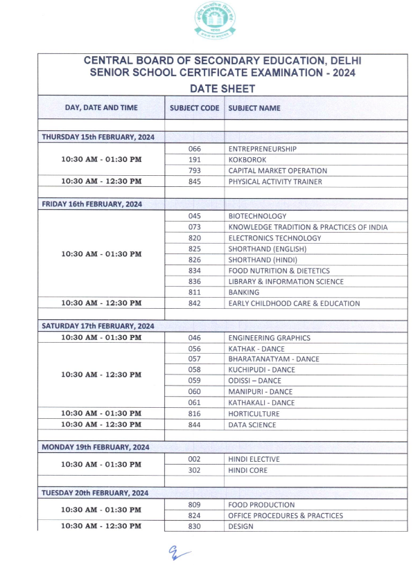 Image CBSE Class 12th Board Exams Time Table