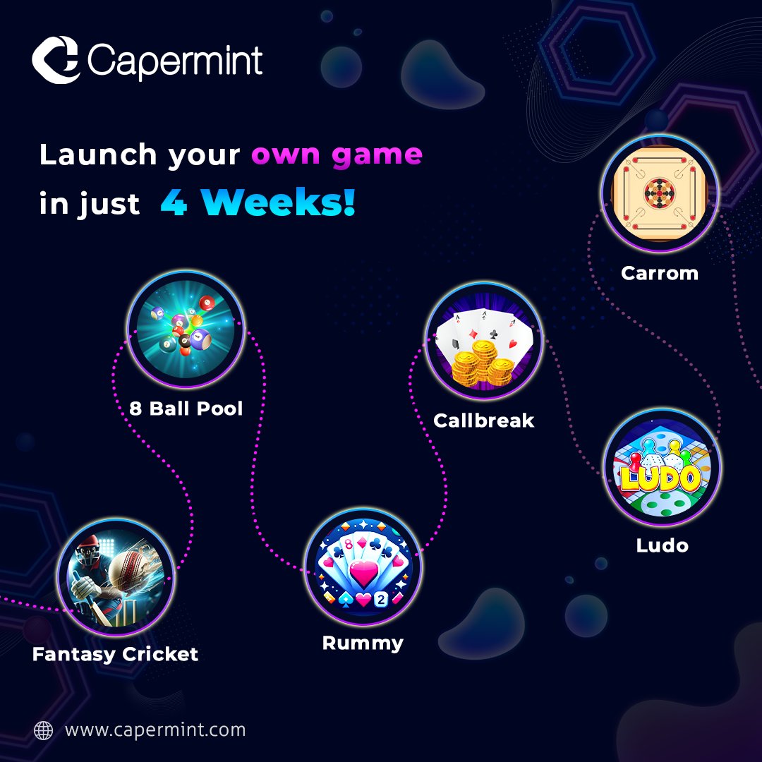 Caperminttech's tweet image. Capermint presents a game-changing journey!
Are you ready to launch your own Rummy, Fantasy Sports, and 8 Ball Pool games and more in just 4 weeks?
Ready, set, play – your adventure begins with us!"
For more details connect with us at 📩 hello@capermint.com.
#gamedevelopement