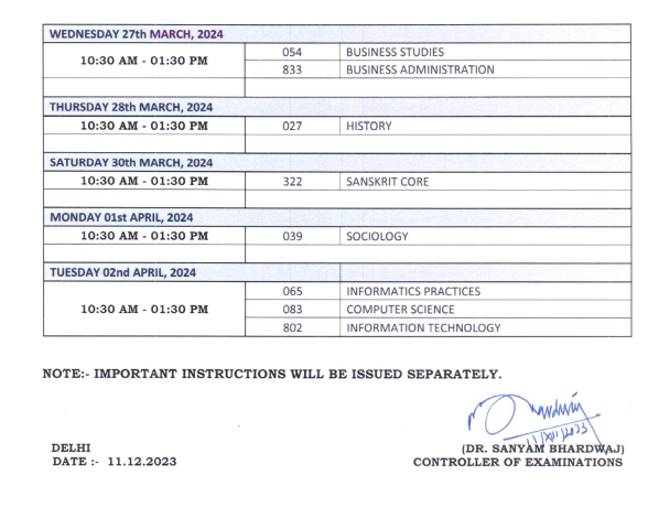 Image CBSE Class 12th Board Exams Time Table