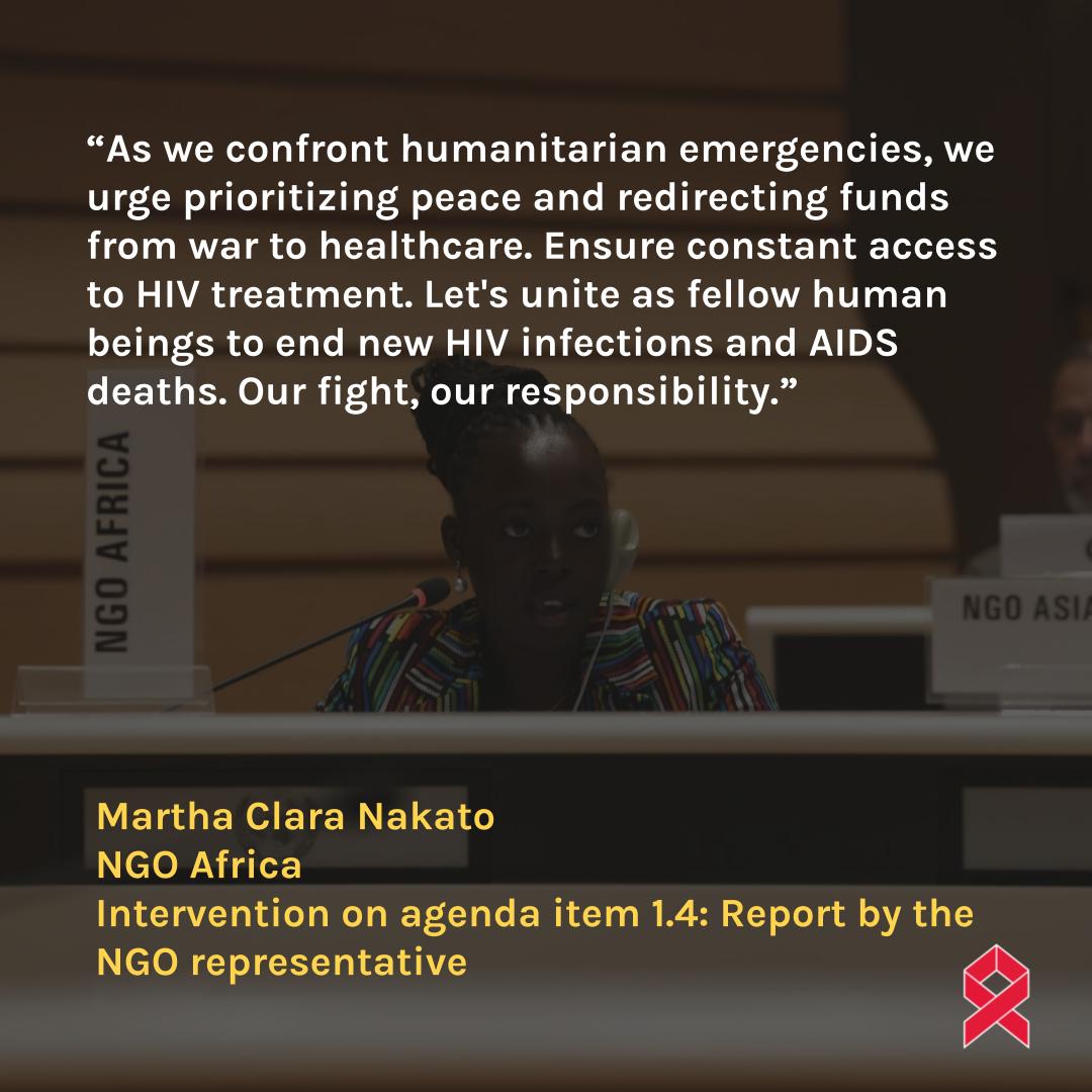 Statement delivered by Martha Clara Nakato, NGO Africa, on agenda item 1.4: Report by the NGO representative #LetCommunitiesLead #HIVresponse unaidspcbngo.org/pcb-meeting/53…