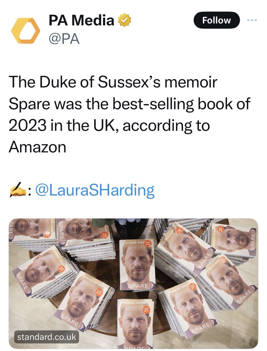 So it’s safe to say that a whole lot of Brits bought and read #Spare. Congratulations 🎉 #SparebyPrinceHarry