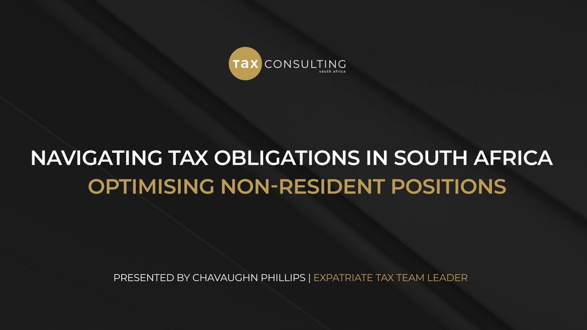 Find out how to navigate tax obligations in South Africa and optimise your position as a non-resident.    

Register to watch our webinar on-demand now! bit.ly/48f6npA

#NonTaxResidency #BenefitsNonTaxResidency #FinancialMigration #Tax
