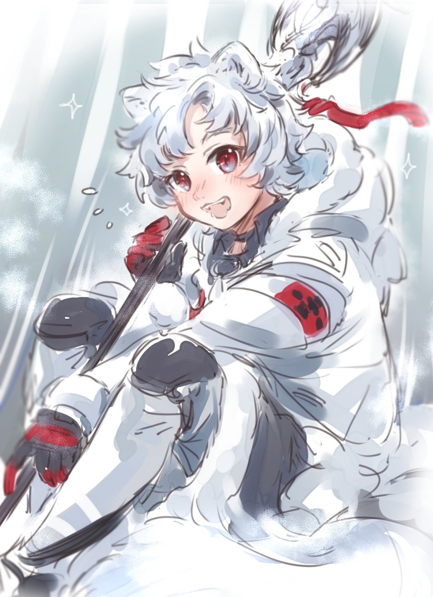 animal ears 1boy male focus white hair solo blush red eyes  illustration images