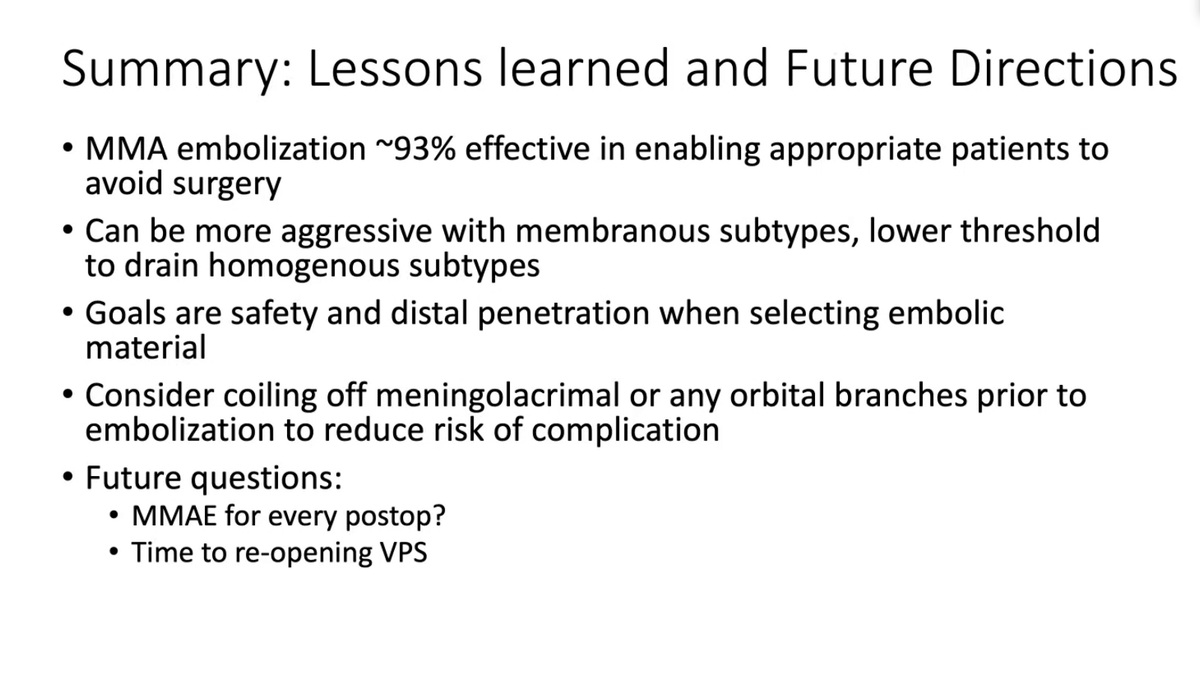 At this week's Grand Rounds, Dr. Tom Link @TLink85 gave a great review of the use of middle meningeal artery embolization for chronic subdural hematoma.