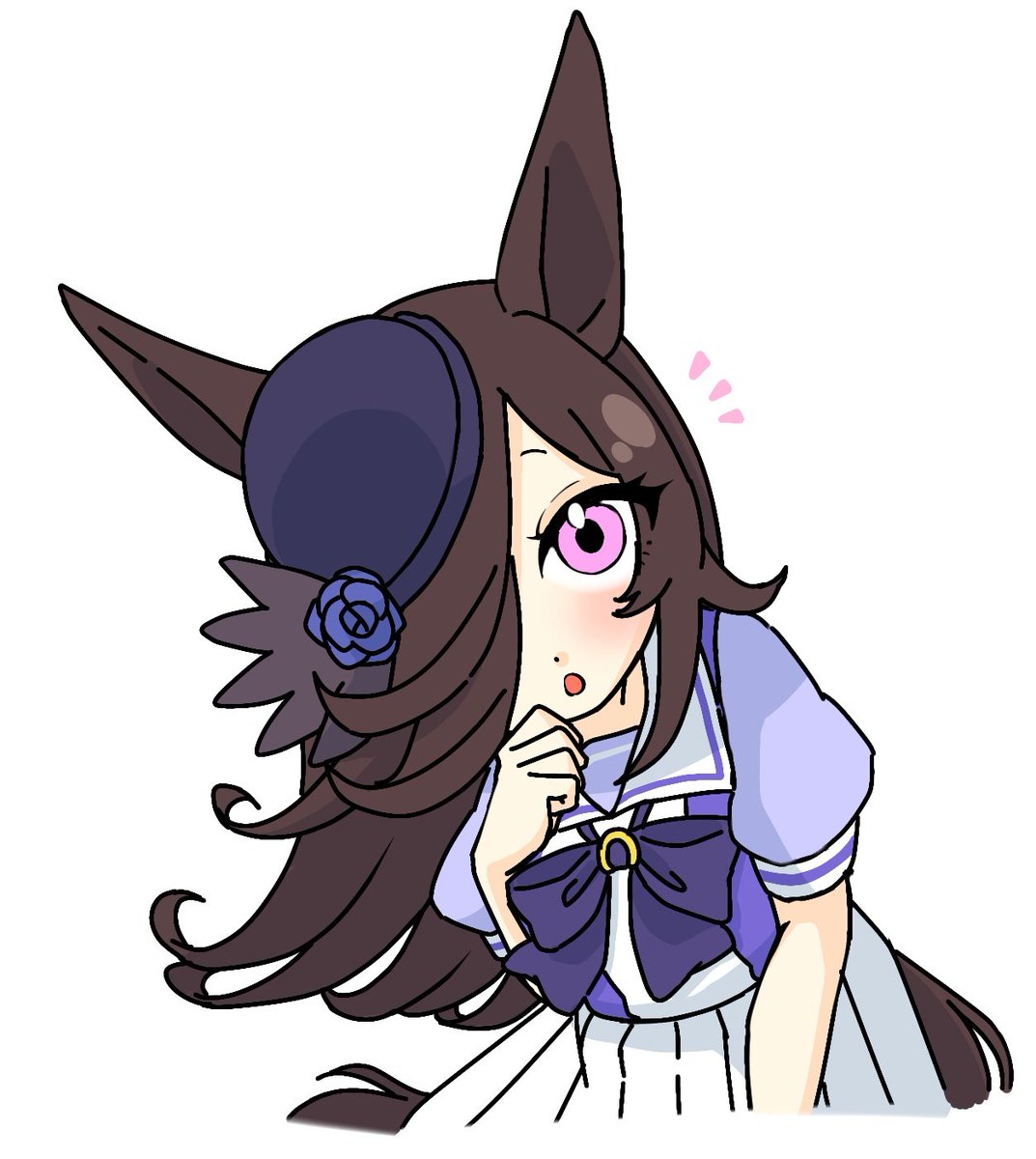 rice shower (umamusume) 1girl animal ears horse ears solo hat tracen school uniform hair over one eye  illustration images