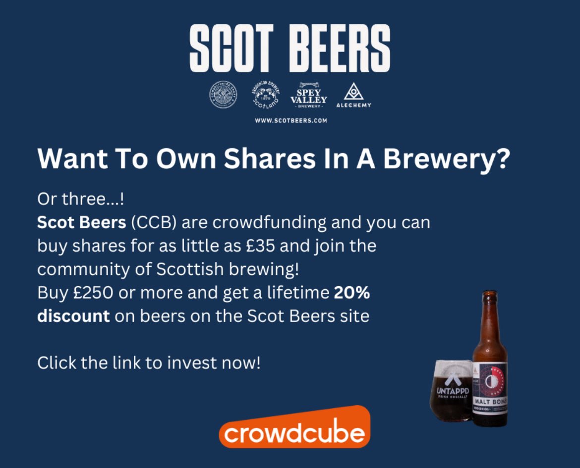 Want to own a share in Scottish brewing? Invest in Scot Beers today and get a lifetime discount of 20% off all beer 🍺 crowdcube.com/companies/cons…