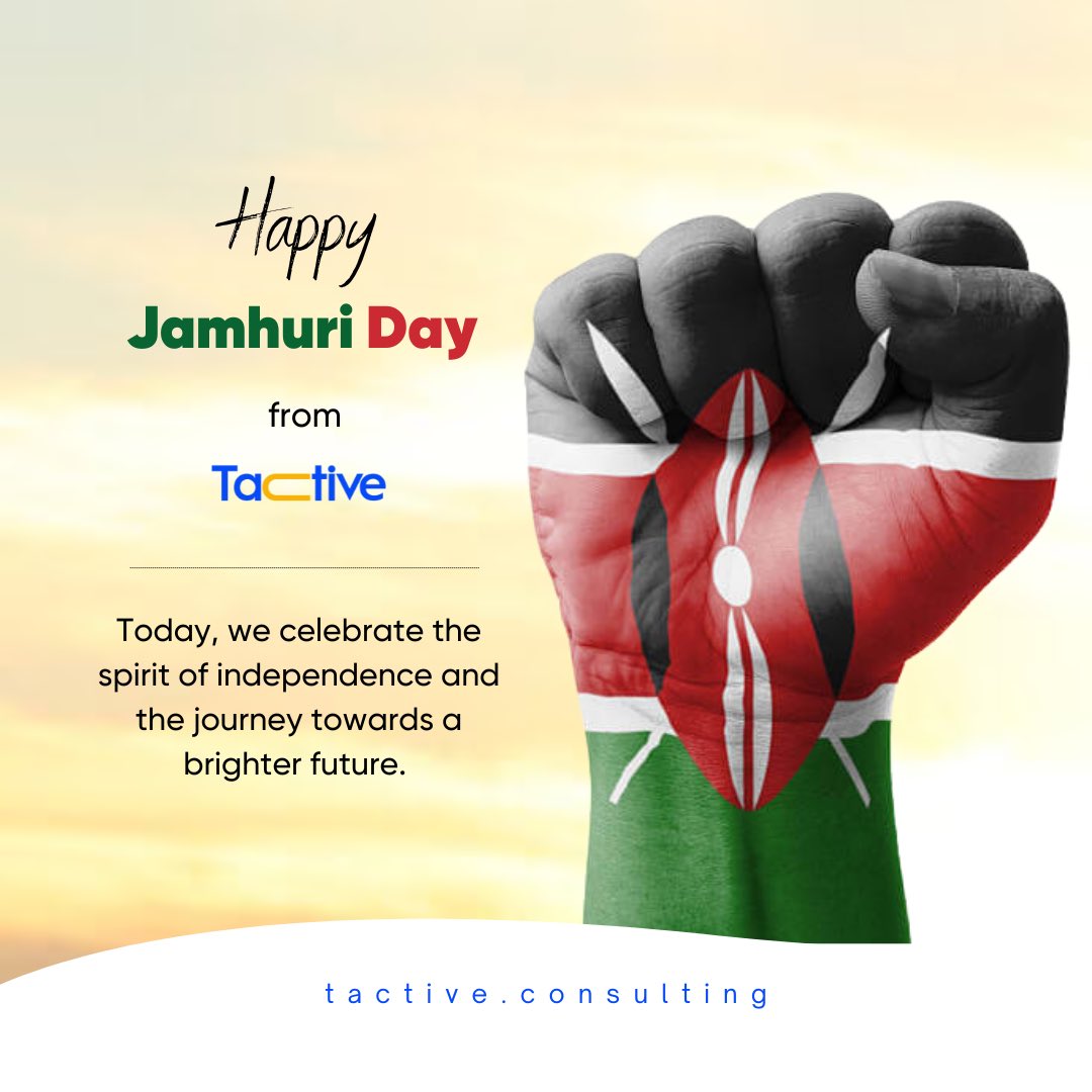 Kenya at 60! 🇰🇪 

At Tactive, we honor the resilience and creativity that define our nation. Wishing everyone a joyful Jamhuri Day!

 #JamhuriDay #KenyaIndependence