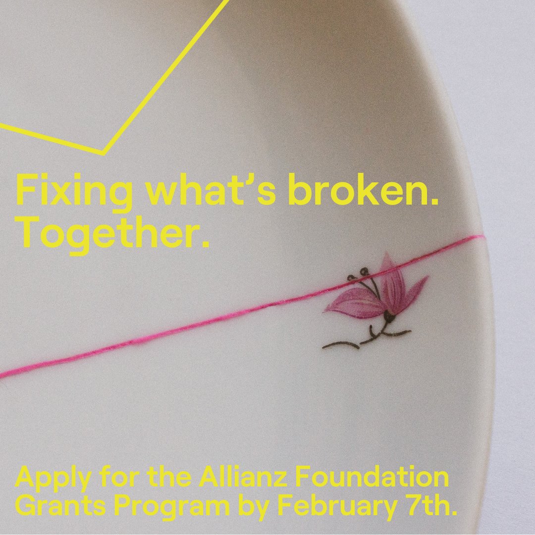 NEW ALLIANZ FOUNDATION CALL OUT NOW!

Fixing what’s broken. Together.
For more information click here: allianzfoundation.org/allianz-founda… 

#AllianzFoundation #Grants2024 #FixingWhatsBroken #ForEmpoweredPeople #ForOpenSocieties #ForALivingPlanet