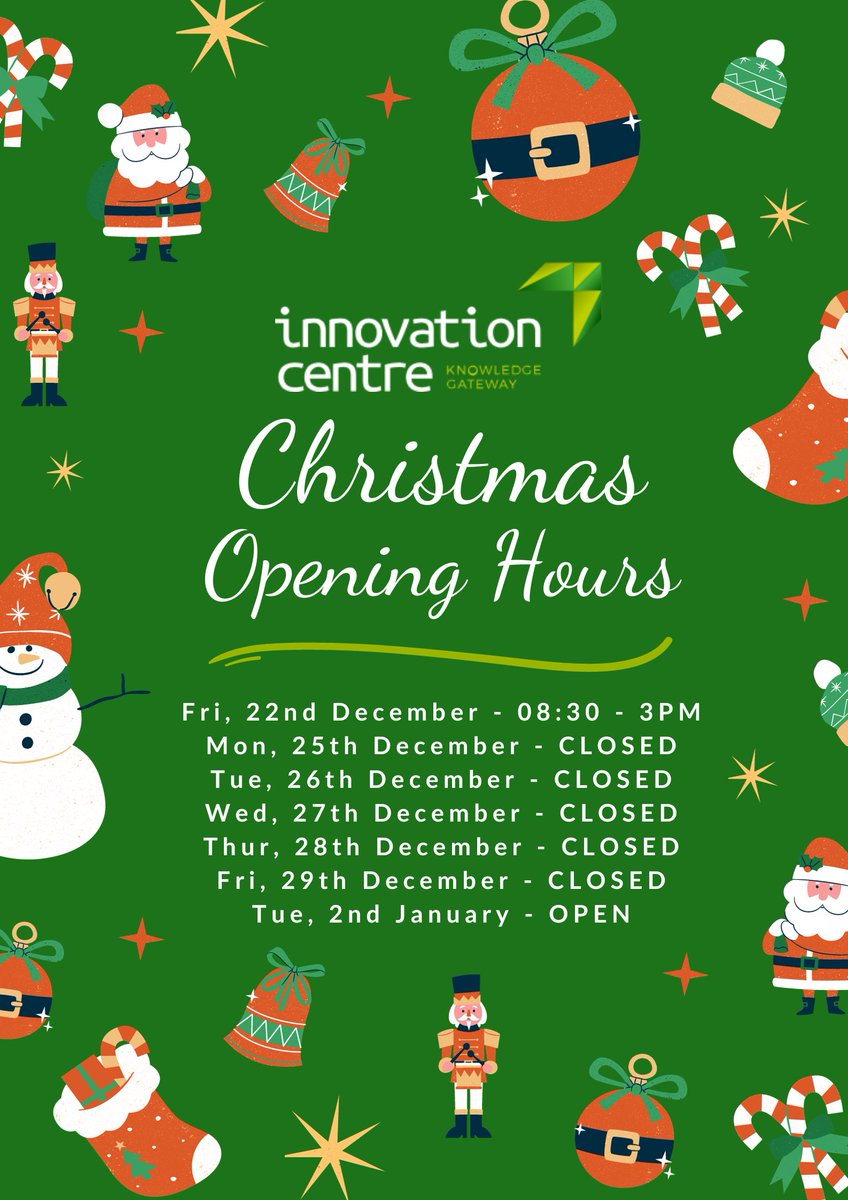 Christmas is around the corner ! We will reopen on January 2, 2024, following our holiday closure on December 22, and our regular business hours of 8:30 AM to 5 PM will resume. #merrychristmas #colchester #essex #innovationcentre #oxfordspace #community #Festive