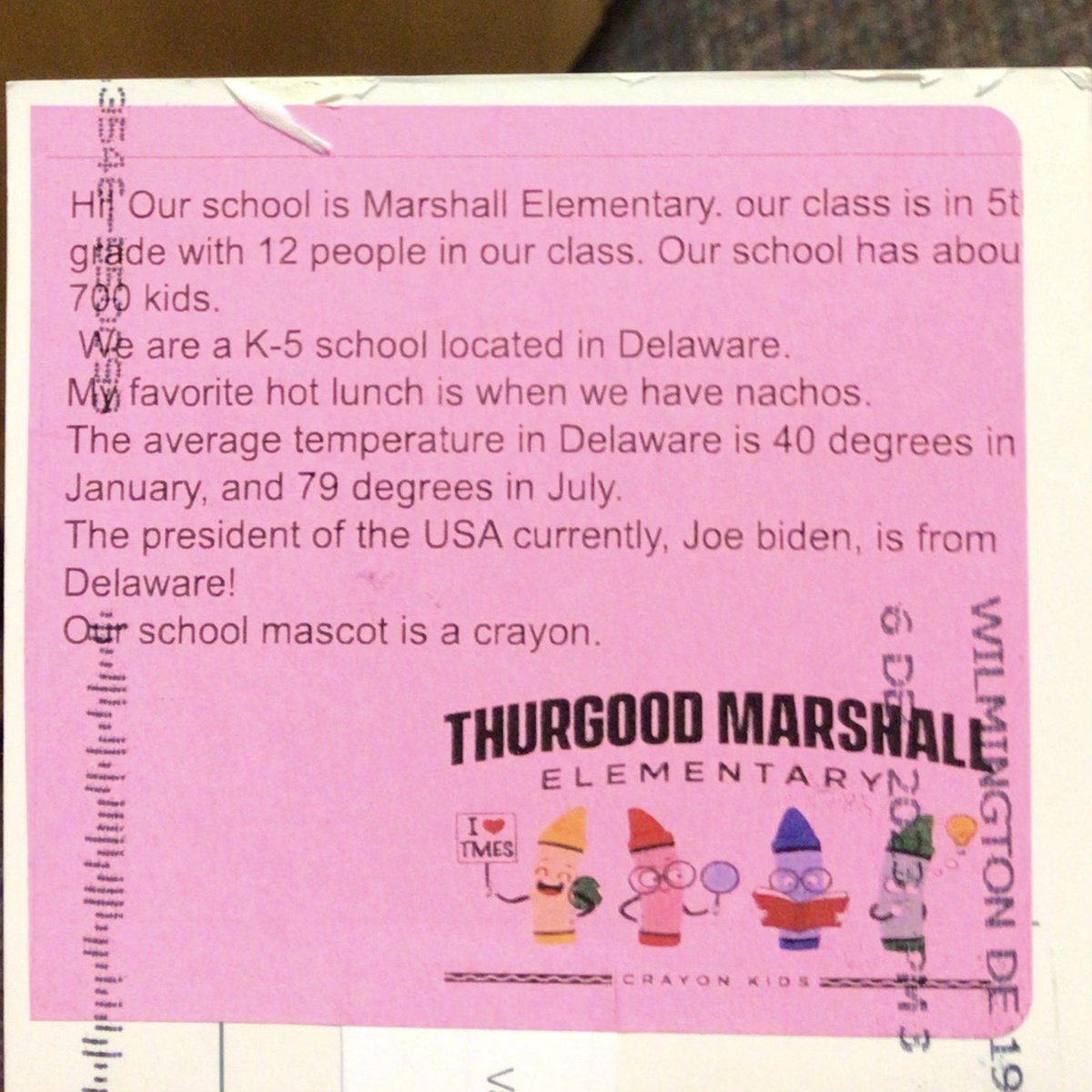 A couple of postcards arrived yesterday. Thank you Cal and classmates in Ms. Hoppe’s class in Fitchburg, WI! Thanks also to Liles Puleo’s class in Newark, DE! We’re enjoying learning about your school and where you live. 🙂
#gpe23_24