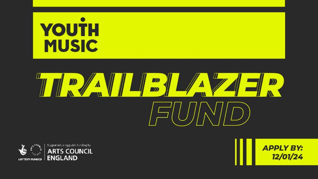 The @YouthMusic Trailblazer Fund is now open! Is your music project looking for funding? Do you work with Disabled, d/Deaf or neurodivergent young people? Deadline: Friday 12 January 2024! Find out more and apply 👉 youthmusic.org.uk/trailblazer-fu…