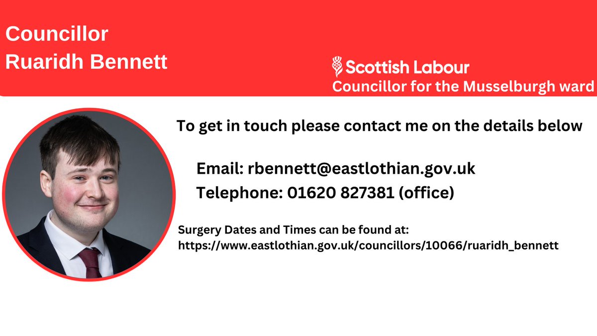 CllrRBennett's tweet image. Need to contact me ?
Here are my details 👇

Promoted by Ruaridh Bennett 65 High Street, Tranent, East Lothian, EH33 1LN