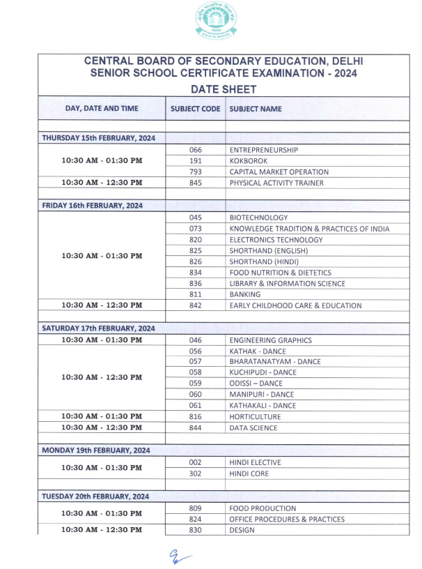 kalingatv's tweet image. CBSE releases date sheet for class 12th Board Exams. Examinations to begin from 15th February 2024.
(ANI)
#CBSEDateSheet #boardexam