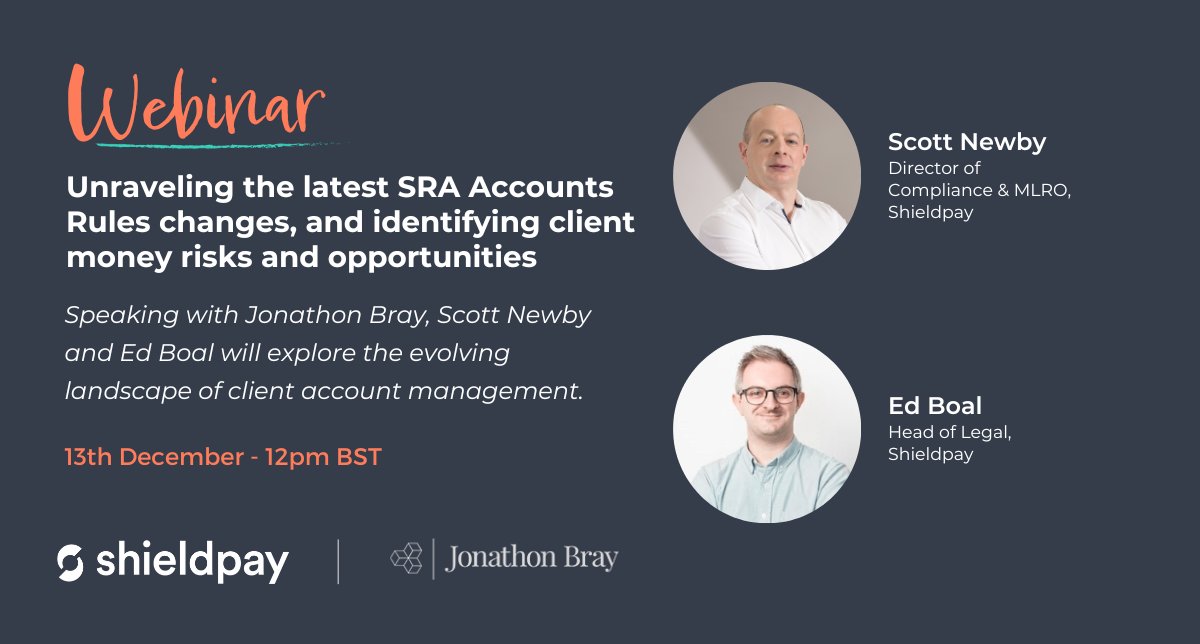 Live tomorrow with @Jonathon_Bray! The session will be an exploration of the evolving landscape of client account management for law firms, covering: 1. Current risks 2. Emerging opportunities 3. Third-Party Managed Accounts 4. SRA updates Register now: hubs.ly/Q02cNpbN0