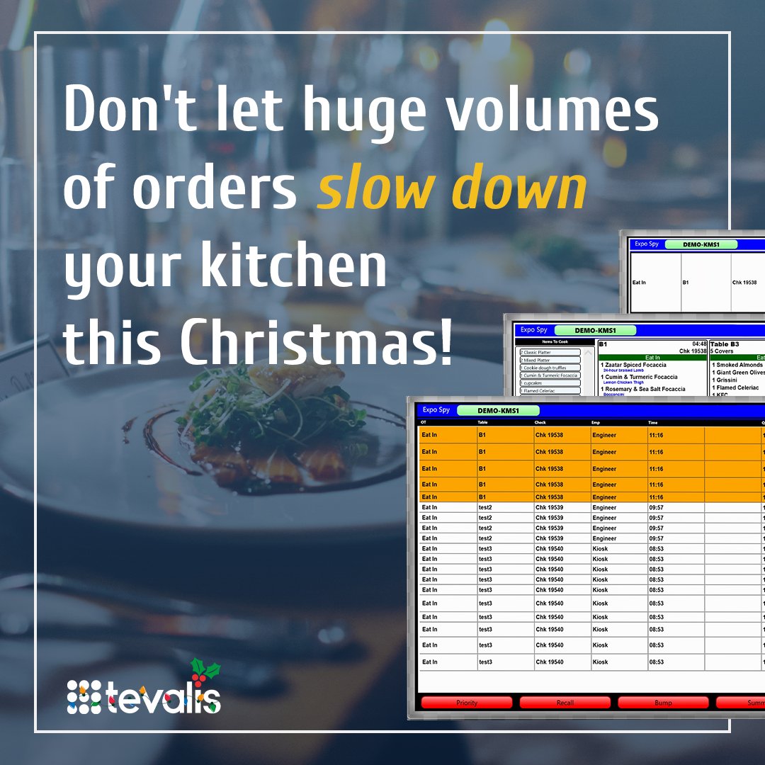 This Christmas, don't let huge volumes of orders slow down your kitchen...

Developed with leading FOH operators &amp; award-winning chefs, Tevalis KMS provides the functionality required to meet the requirements of any dynamic kitchen!

Find out more here - ow.ly/oPaz50Qbw5B