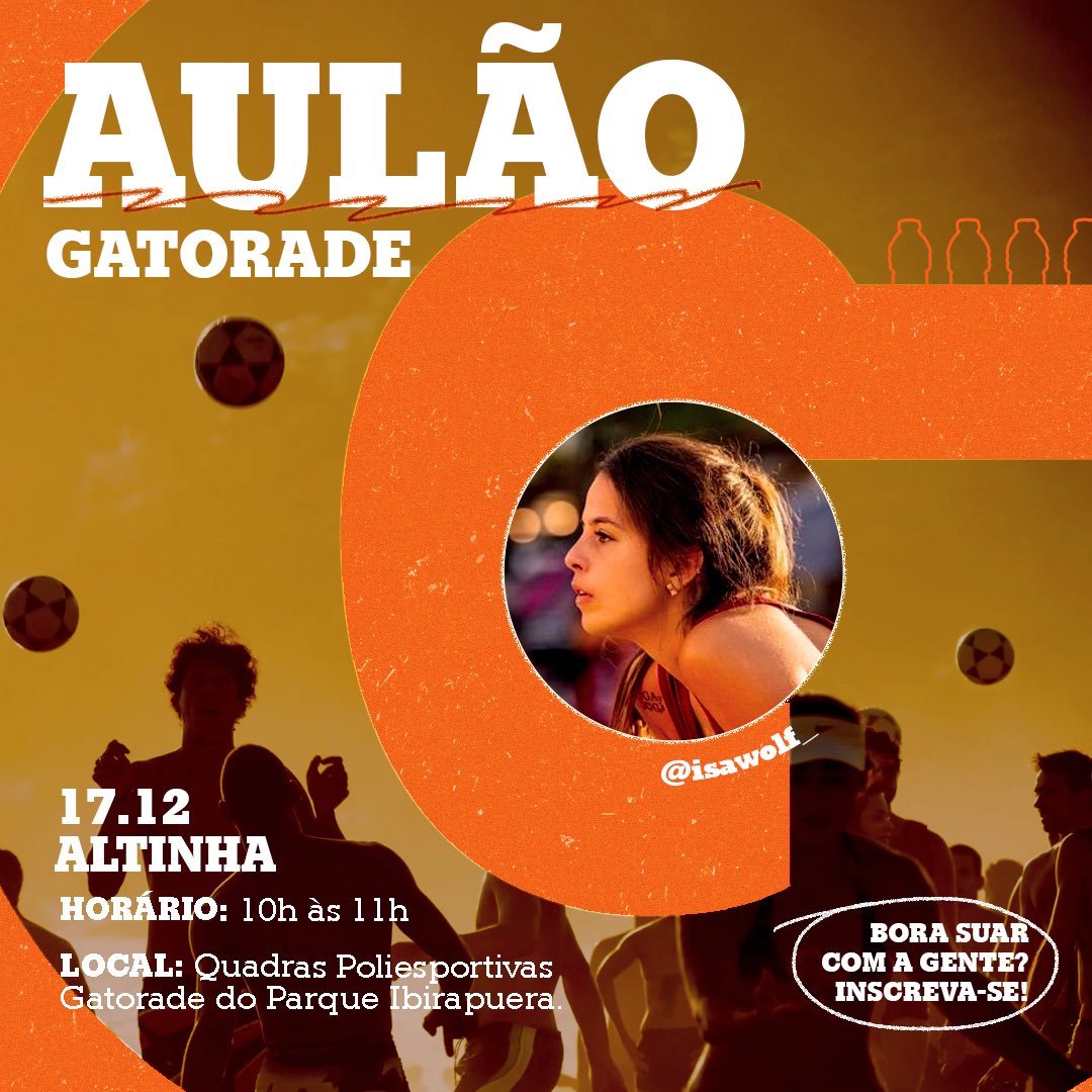 Ainda dá tempo de suar, aproveita que é o último final de semana de aulão do ano! Sábado tem futsal feminino para as meninas dominarem o campo, seja profissa ou não, e domingo tem altinha pra geral. É só se inscrever no link: sympla.com.br/produtor/auloe… e curtir essa energia!