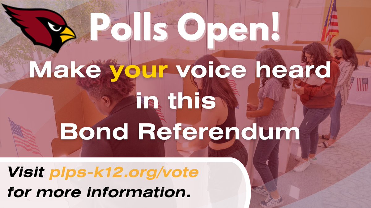 Attention, Pompton Lakes! Voting is now underway in the school district bond referendum to improve building security. Polls will remain open until 8 p.m.; today is also the last opportunity to vote by mail. More info at plps-k12.org/vote.