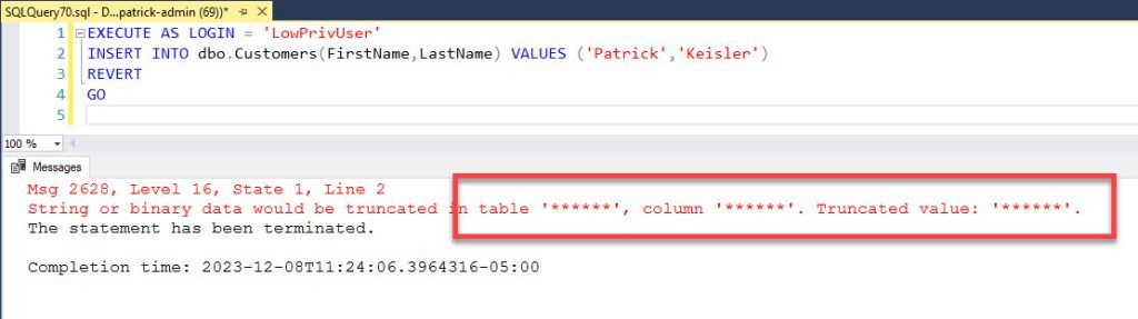TIL that SQL Server trace flag 3625 masks errors for low-security users. Neat: patrickkeisler.com/2023/12/how-to…