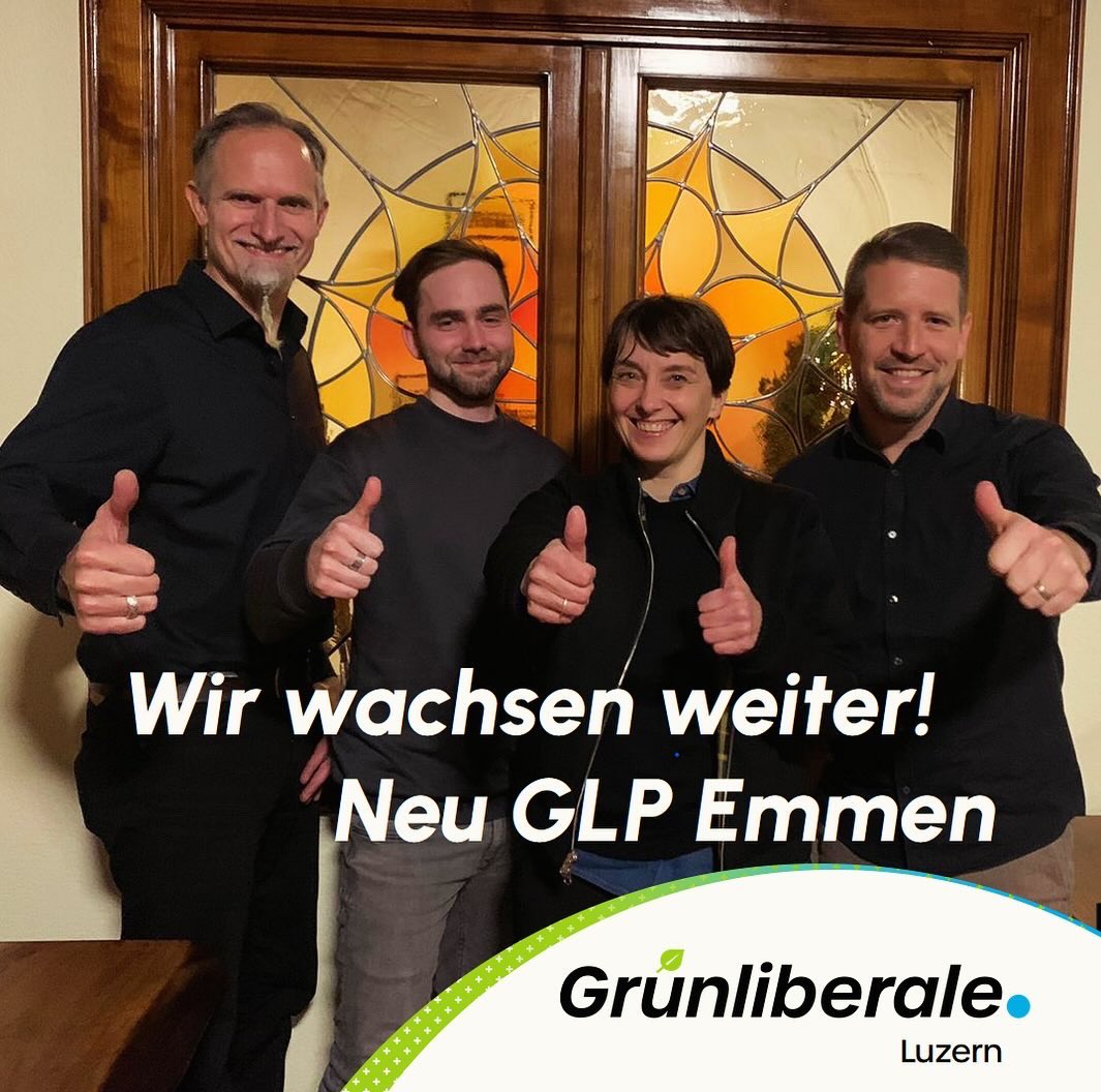 Wir wachsen weiter. 💚

Die GLP Emmen wurde am 11.12.2023 gegründet. 🌍💡

Herzliche Gratulation und wünschen viel Erfolg!

#glpLuzern #glpEmmen #emmen