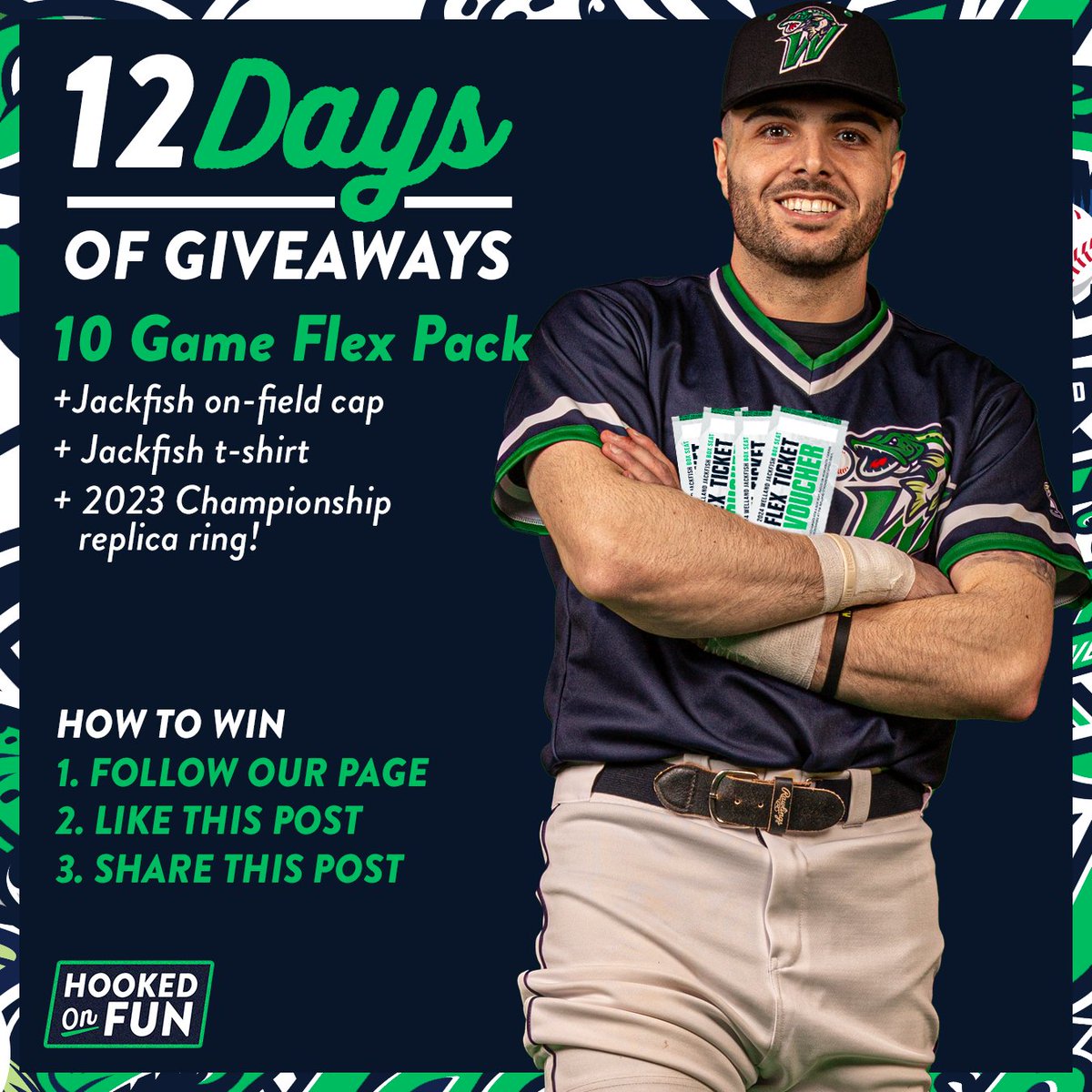 Ho Ho Ho! Merry Jackfish! Last day to enter our 12 Days of Giveaways for our final prize: ✔️10 Game Flex Package ✔️Jackfish On-Field Cap ✔️Jackfish T-Shirt ✔️2023 Championship Replica Ring ✔️$50 Concessions Gift Card Winner to be announced at 3pm