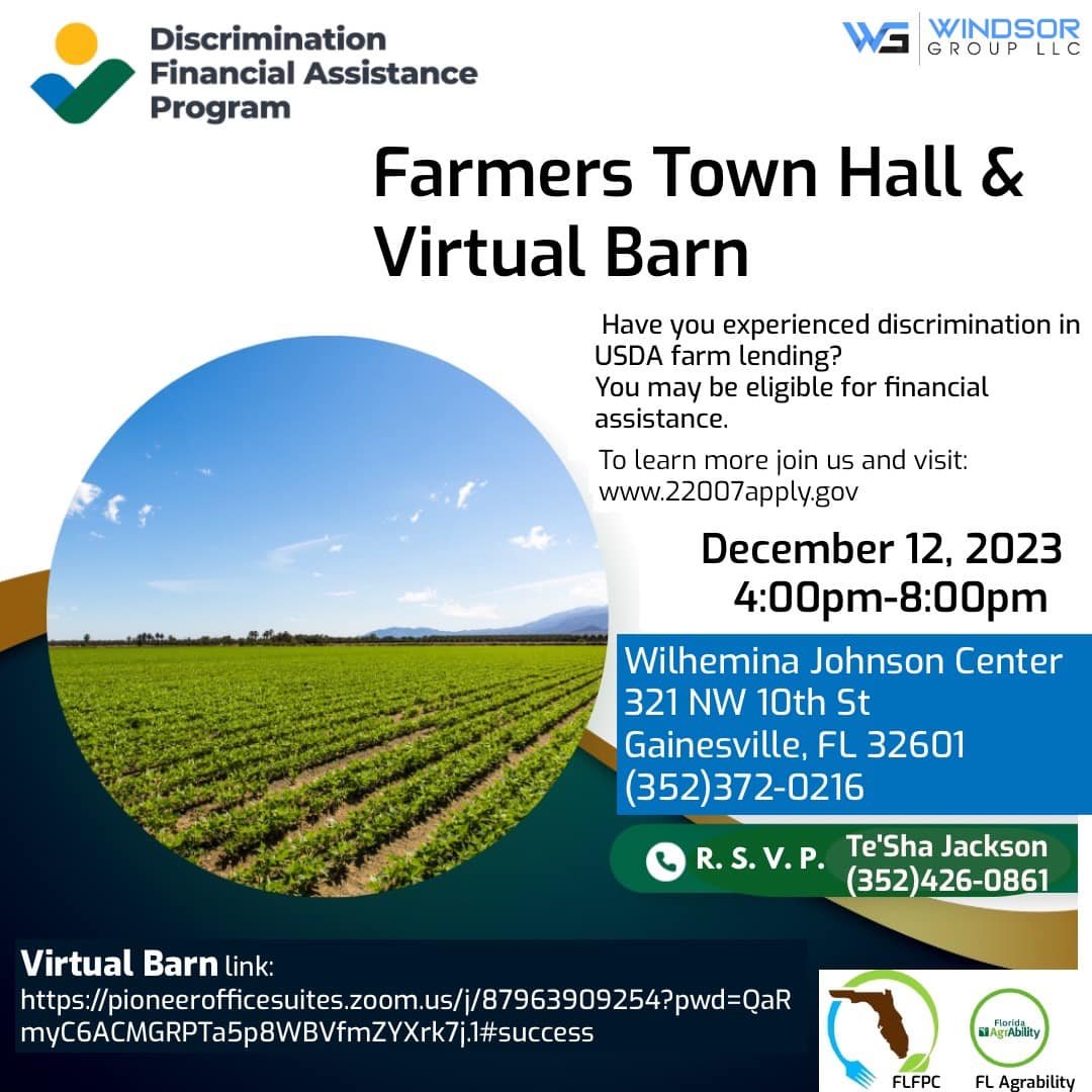 Have you experienced discrimination in USDA farm lending? 22007apply.gov  #NIFAImpacts . Join The Farmers Town Hall and Virtual  Barn on December 12th, 4:00pm-8:00pm,  at the Wilhelmina Johnson Center. pioneerofficesuites.zoom.us/j/87963909254?…