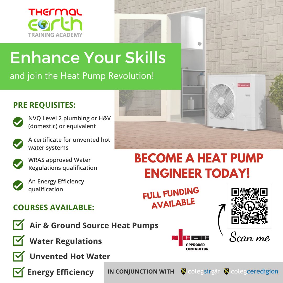 Thermal Earth (@thermalearth) on Twitter photo Calling all Engineers! Ready to Take Your Career to the Next Level?
Check out our Heat Pump Training courses available to book for 2024
!Call us on 01269 833100 or email training@thermalearth.co.uk for more information and available dates!
#heatpumptraining #upskill Calling all Engineers! Ready to Take Your Career to the Next Level?
Check out our Heat Pump Training courses available to book for 2024
!Call us on 01269 833100 or email training@thermalearth.co.uk for more information and available dates!
#heatpumptraining #upskill