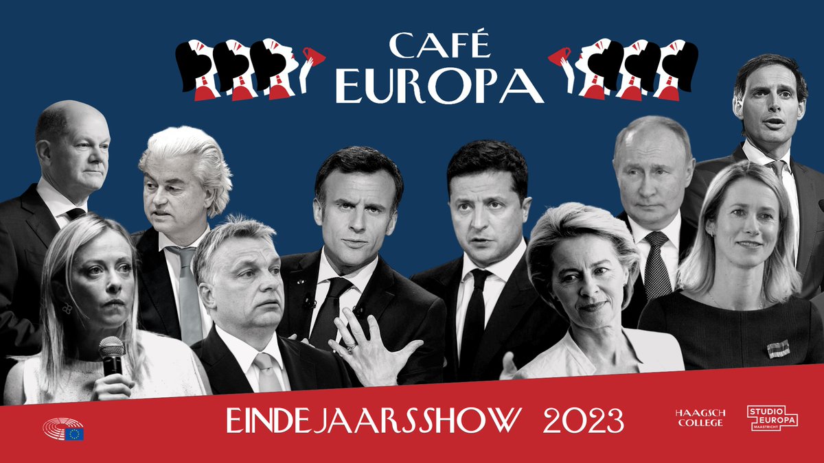 De Europese Eindejaarsshow '23 Volgende week maandagavond ontvangen we in @CafeEuropaEU in Het Paard in Den Haag oa 🇪🇺🇵🇱🇺🇦🇮🇱🇵🇸🇳🇱@ClaravandeWiel @alonsoNRC @noorlanderarjan 🇪🇺🌍🗳️ @tbwberendsen & @BasEickhout Meld je gratis aan! Of kijk de livestream haagschcollege.nl/college/eindej…
