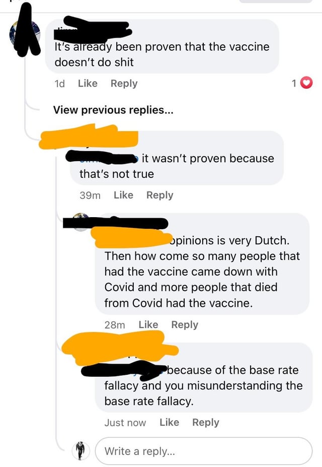 FBScienceSub's tweet image. &quot;Away with your numbers gobeldygook! Tempt me not, maths wizard!&quot;

#FacebookScience #Covidiots #BaseRateFallacy