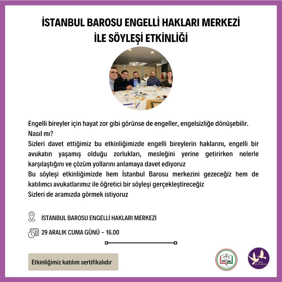 İnsan Hakları Kulübü olarak yeni dönem ilk etkinliğimizle sizlerleyiz.😊
İstanbul Barosu Engelli Hakları Merkezi Yönetim Kurulu ile yapılacak bu söyleşimizde  sizleri de aramızda görmekten mutluluk duyarız. 🙌🏼🍀
Bu formu doldurarak bize katılabilirsin; 

forms.gle/FYtPJz9f5t48pR…