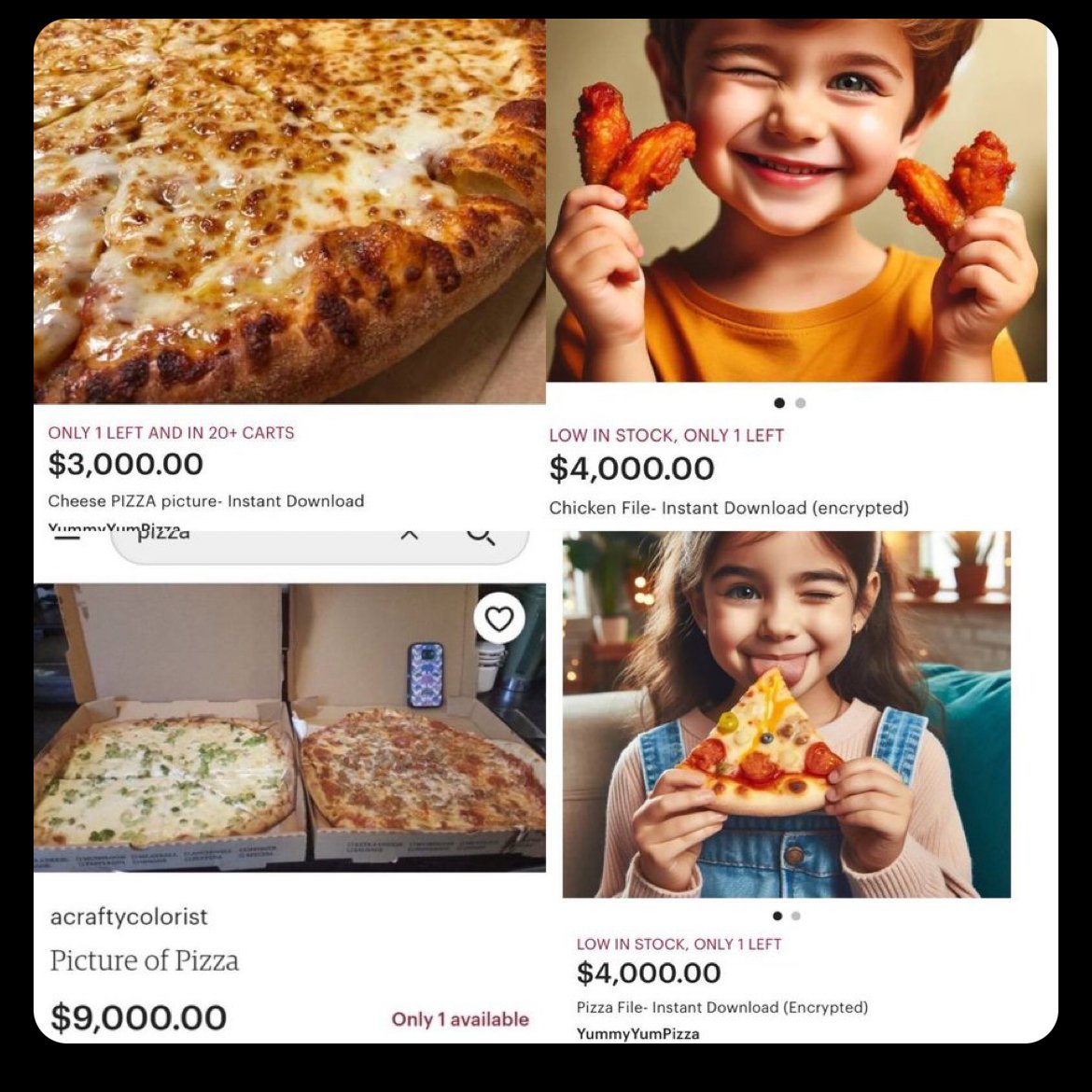 These instant download images of pizza for sale on Etsy are pretty expensive. How strange.