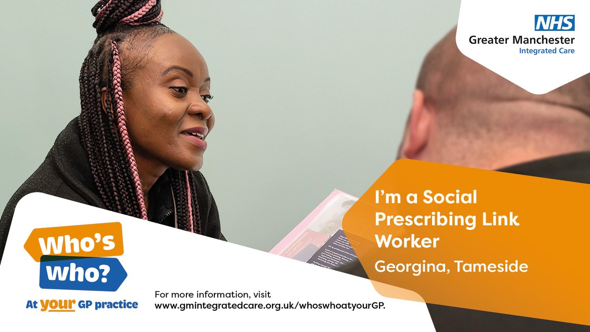 Bolton GP Federation (@boltongpfed) on Twitter photo Social Prescribing Link Workers are professionals who specialise in non-medical treatment.
They focus on your health and wellbeing providing a plan tailored to suit your needs.
Julie explains more here youtu.be/NYdcA-fAB6s
#WhosWhoAtYourGP <a href="/GM_ICP/">GM Integrated Care Partnership</a> Social Prescribing Link Workers are professionals who specialise in non-medical treatment.
They focus on your health and wellbeing providing a plan tailored to suit your needs.
Julie explains more here youtu.be/NYdcA-fAB6s
#WhosWhoAtYourGP <a href="/GM_ICP/">GM Integrated Care Partnership</a>