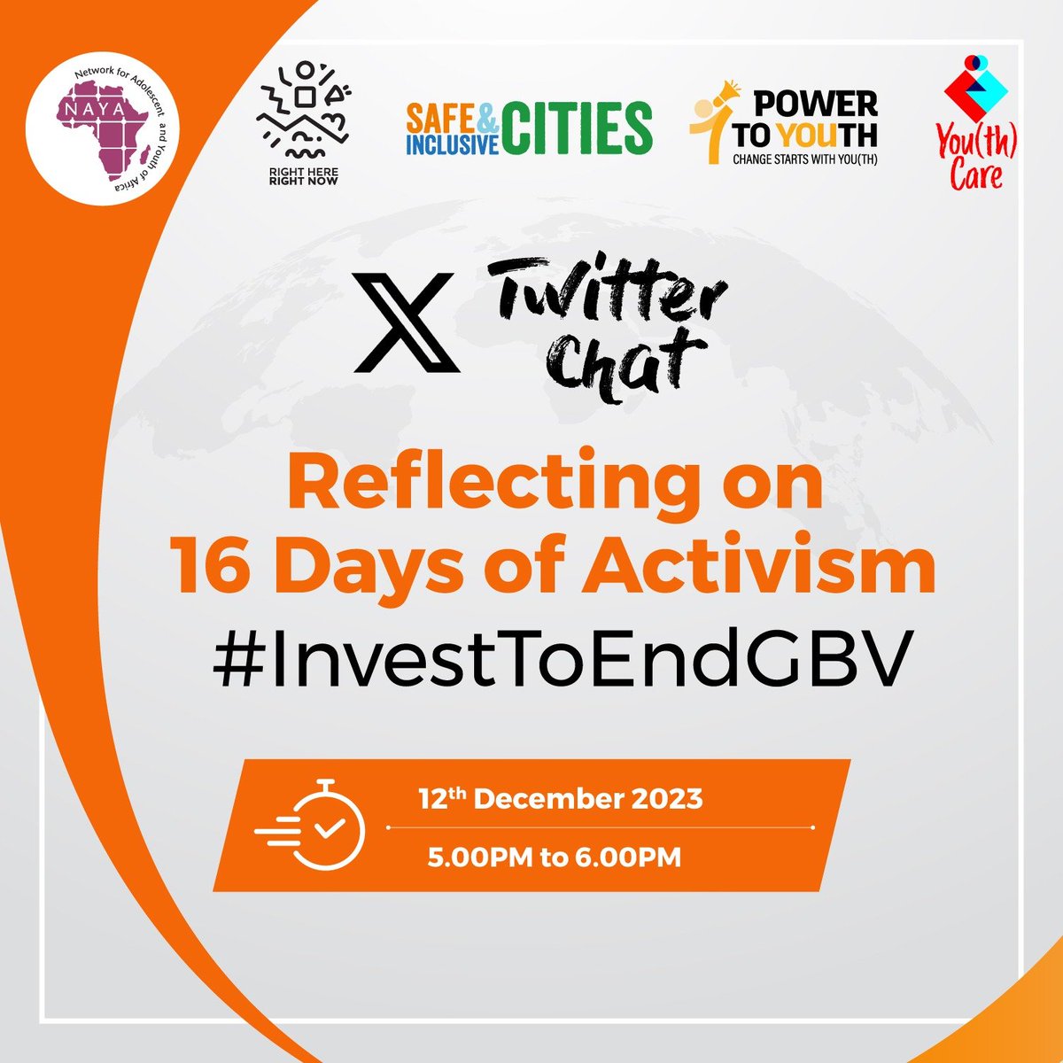 🚨 Ending #GenderBasedViolence is crucial! Proud of everyone who participated in the #16DaysOfActivism . 

By keeping the momentum going! Join in this evening from 5 PM, for an amazing reflection of the campaign.  💪🏽🌍 #InvestToEndGBV