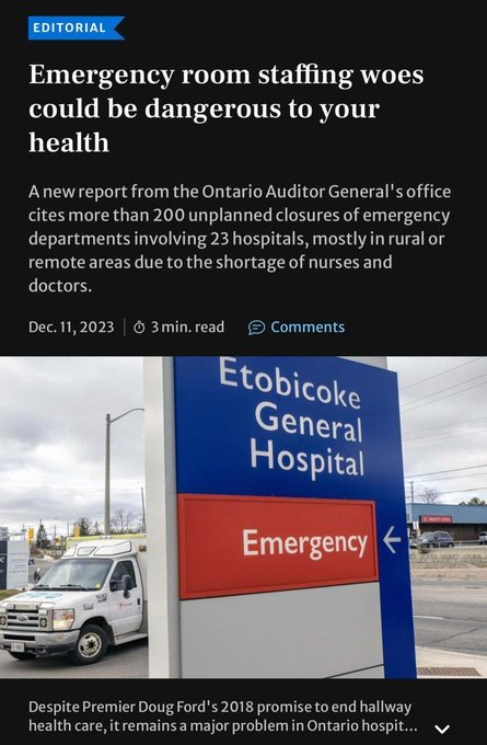 Premier Ford in: -2018: “Ending hallway medicine is a top priority' -2019: “I can assure the people of Ontario over the next year we won’t have anyone in the hallways' -2020: “We’re doing everything we can to clean up hallway health care' -2022: “Getting it done.”