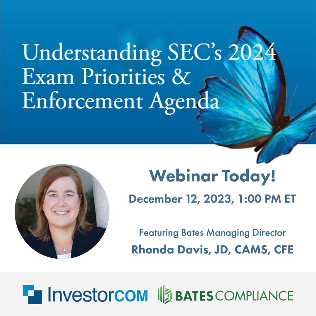 TODAY at 1 pm ET: Stay ahead of compliance in the New Year by mastering the SEC's 2024 exam priorities in a complimentary webinar. Industry experts from Bates Group, Alphastar Capital, Docupace, InvestorCOM, and Scopus Financial Gain. Register now: ow.ly/VaqU50Qhw1f