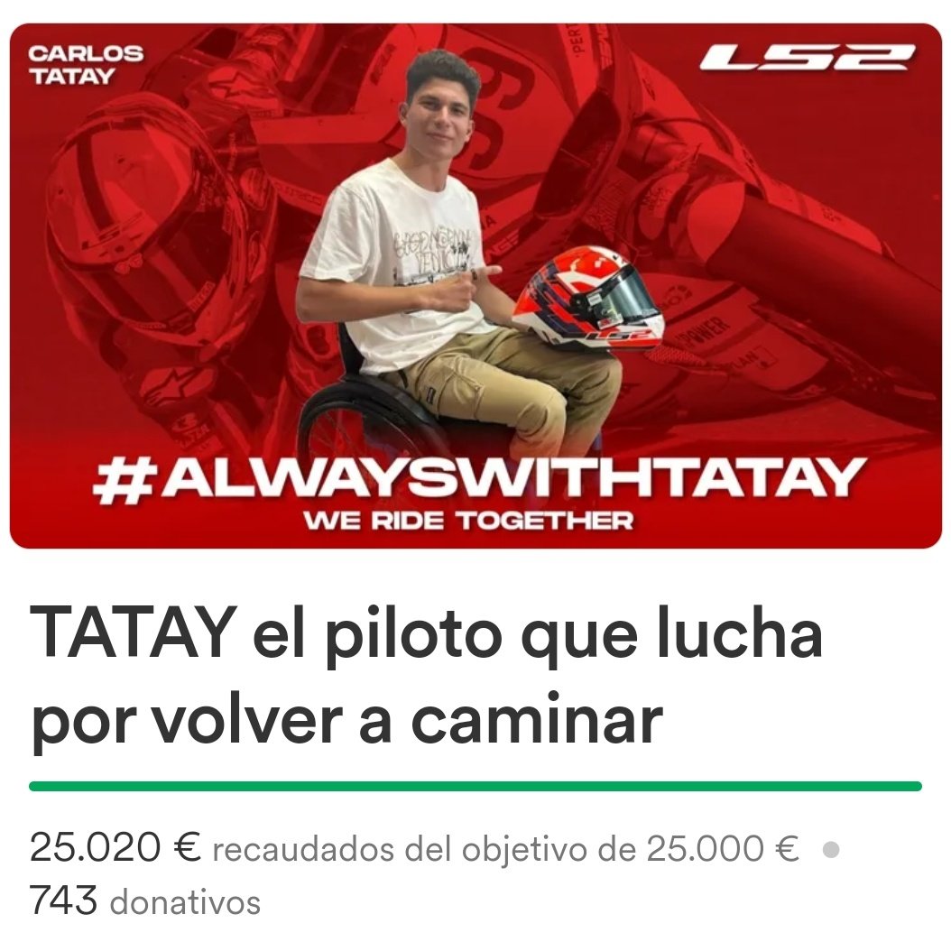 ✅️ MISIÓN CUMPLIDA!!!

Gracias y enhorabuena a las 743 personas que hemos colaborado.

La campaña #AlwaysWithTatay llega a los 25.000€ que se habían marcado como objetivo!!👏🏻👏🏻👏🏻