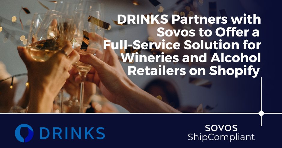 shipcompliant's tweet image. We&apos;re excited about DRINKS tapping part of our Sovos ShipCompliant suite of #BevAlc compliance solutions to create this powerful offering on @Shopify

🥂 Cheers to efficient and compliant sales!

Read more here: bit.ly/48g7KnV