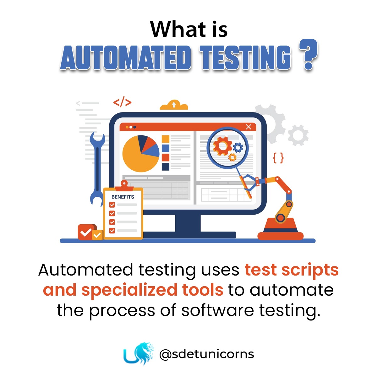 Automated testing uses test scripts and specialized tools to automate the process of software testing. 
#AutomateToElevate #CodeTesting #ScriptedSuccess #CodeCoverageChampion #testingautomation #AutomateTheQA #TestingScriptsSavvy #softwaretesting #ContinuousAutomationFlow