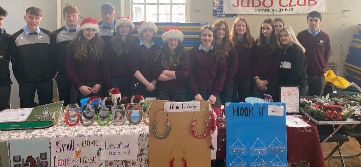 Four TY Mini-companies,hookit, 
happy-hooves, putt-perfect and 
flower arrangements by Taylor took products from design to sale point at Macroom Christmas Market, with very promising sales!