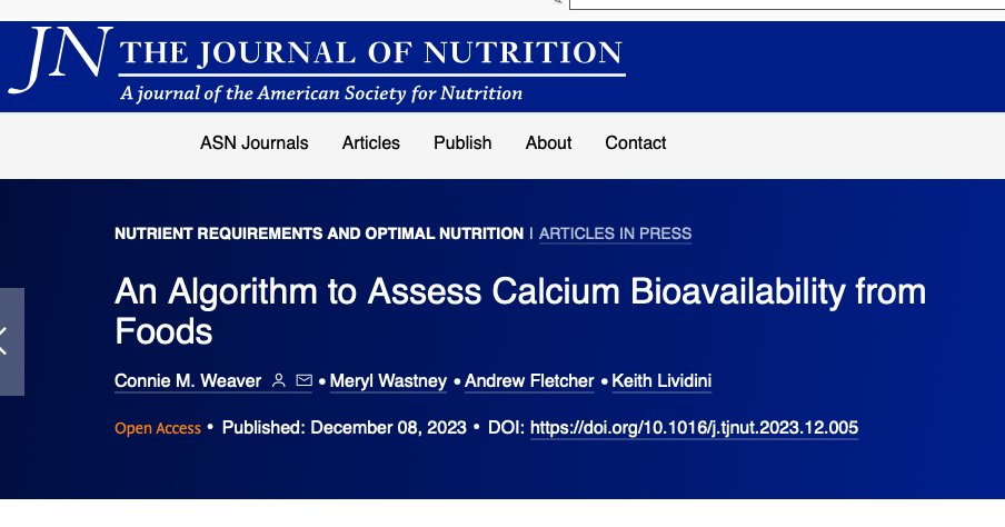New study by Keith Lividini, Senior Technical Specialist with <a href="/MNData_Alliance/">DInA - Micronutrient Data Innovation Alliance</a>, and colleagues aims to improve predictions of #calcium bioavailability in food. This research aims to aid in designing interventions to address inadequate calcium intake. 

➡️ ow.ly/Pj6B50Qi0UO