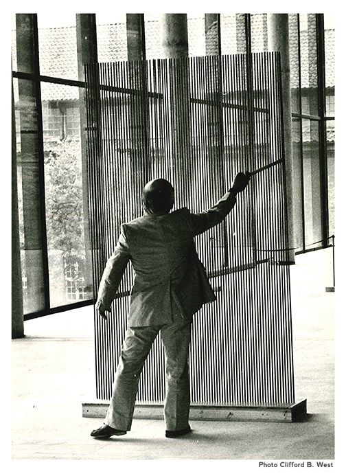 Harry Bertoia stroking a Sonambient sculpture with gusto!