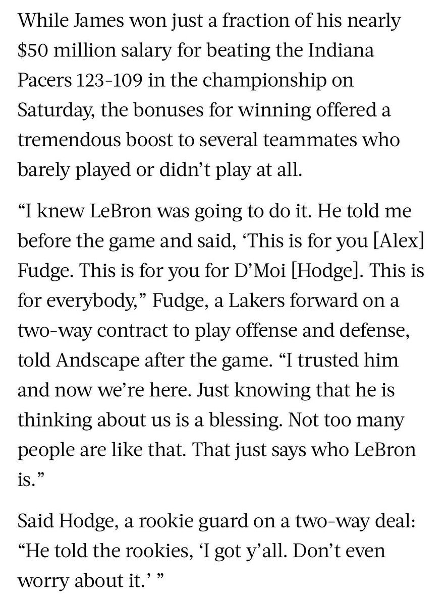 LeBron really told the two-way contract rookies “i got y’all” then went and won them $500k 😭