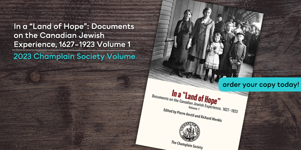 In a ‘Land of Hope’: Documents on the Canadian Jewish Experience, 1627-1923 @ChamplainSoc 2023 Volume. Available in paperback and hardcover. Order your copy today! bit.ly/CS2023v 
#twitterstorians #cdnhist #cdnstudies #CanadianJewishHistory #JewishStudies #JewishHistory