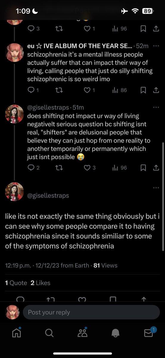 shftwt's tweet image. why do i even bother with people ☹️ believe what you want but just don’t compare it to schizophrenia that’s all 😭