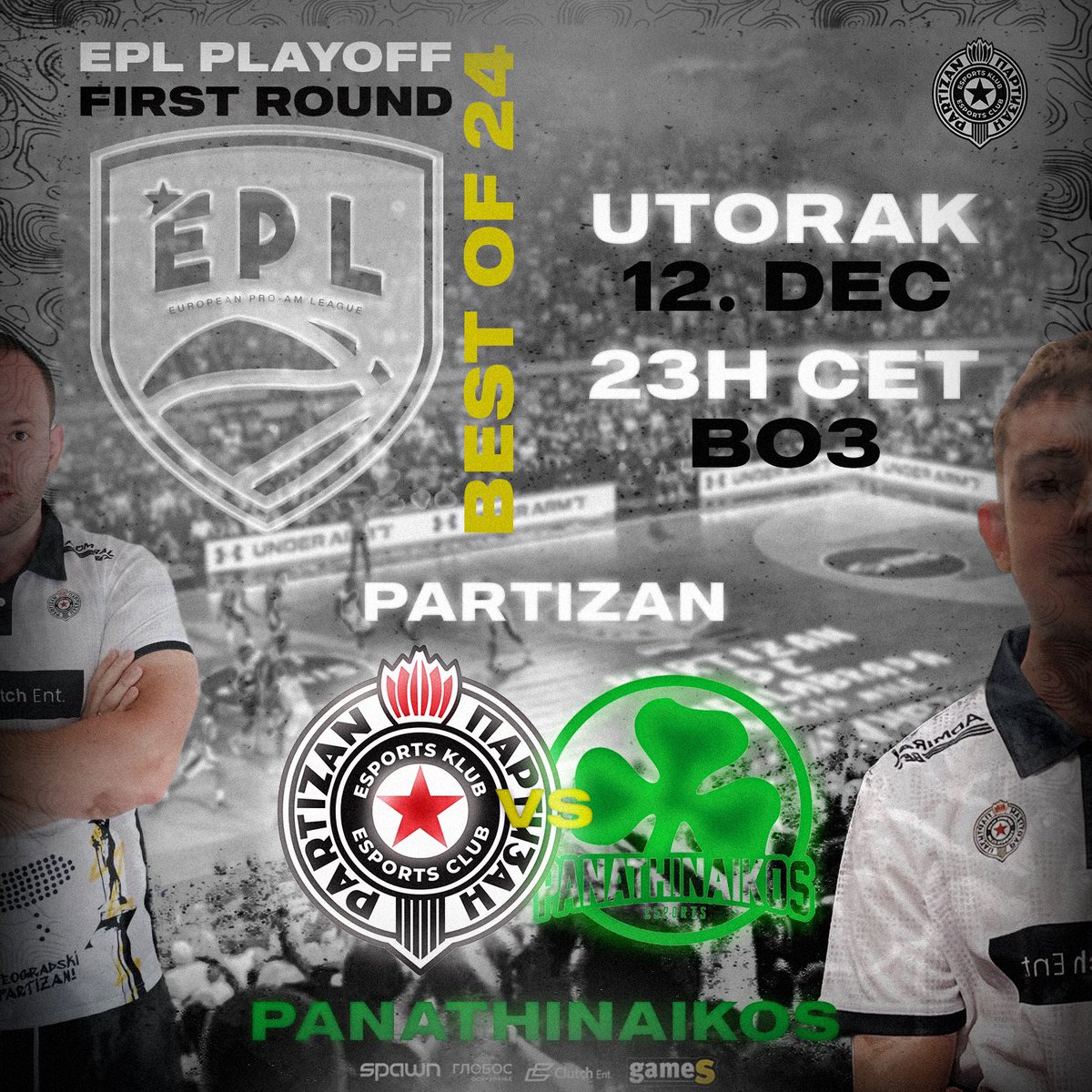 #NBA2k24 

⚫️⚪️PLAYOFFS⚫️⚪️

Tonight we play first round playoff in <a href="/EPLorg/">European Pro-Am League</a> 🔥 

Support us on our livestream in this battle for quaterfinals!

🏆<a href="/EPLorg/">European Pro-Am League</a> 
🆚 <a href="/PAO_esports/">Panathinaikos Esports</a> 
⏰ 23:00
📺 youtube.com/@PartizanEspor…

#vracajusedanipobede