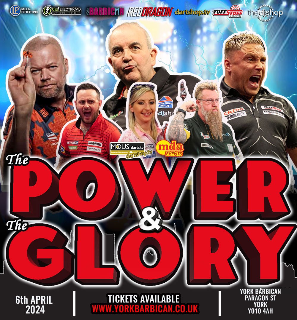 🎯 The Power & The Glory 🎯 @PhilTaylor’s curtain call season heads to the @yorkbarbican in 2024. He may be the Power, but can he take the Glory on the night as well? ⚡️