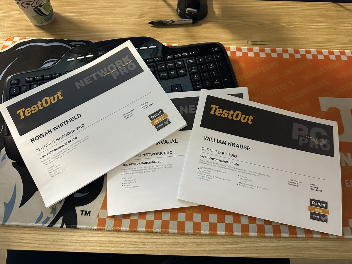 CoachJayMathis's tweet image. Favorite day of the semester right here! I get to hand out 56 @TestOutCorp Pro certificates to some awesome @BburgHSBruins students! My classes have worked so hard this semester. 34 Network Pros &amp;amp; 22 PC Pros including FIVE students with perfect scores! I love my job! #thisismcps