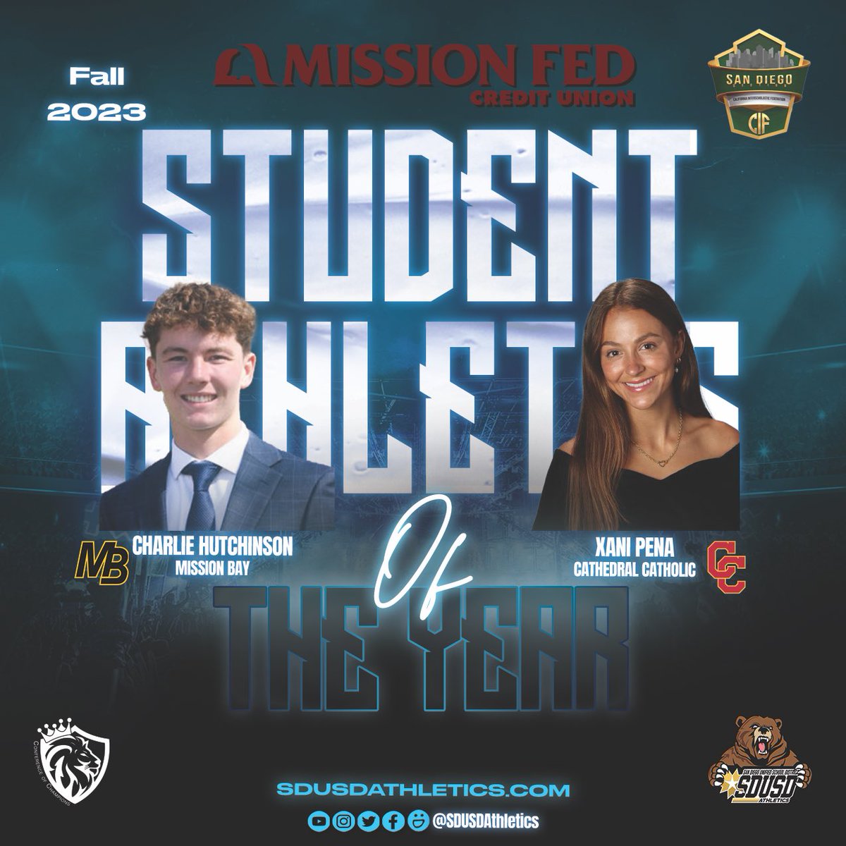 We extend our heartfelt congratulations to Charlie Hutchinson of @mbbuccaneers and Xani Peña of @cchsdonsathletics for their outstanding achievement as they have been honored with the prestigious title of the @missionfed Student Athletes of the Year for the 2023 Fall Season.
