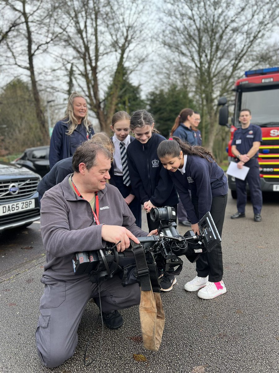 How lovely is this? The camera person from @bbcemt showing children at @RoyalSchoolDD how they looked on camera. Thanks to him and @DerbyshireFRS for the great TV coverage tonight. #bsl #collaboration #PR