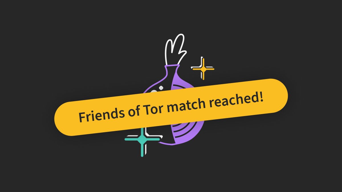torproject: Together, we have successfully reached the Friends of Tor match! In total, that means you helped raise $150,000 to go towards building and maintaining Tor. Thank you, Tor community and Friends of Tor. 💜 x.com/torproject/sta…