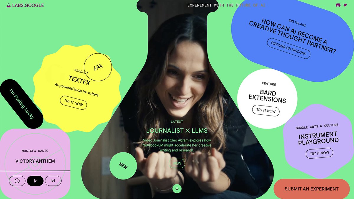 GoogleLabs's tweet image. And…we’re live! Stop by our newly refreshed labs.google site to play with our latest AI experiments: #TextFX and #MusicFX. We&apos;d love to see what you make #WithLabs, tag us with your creations.